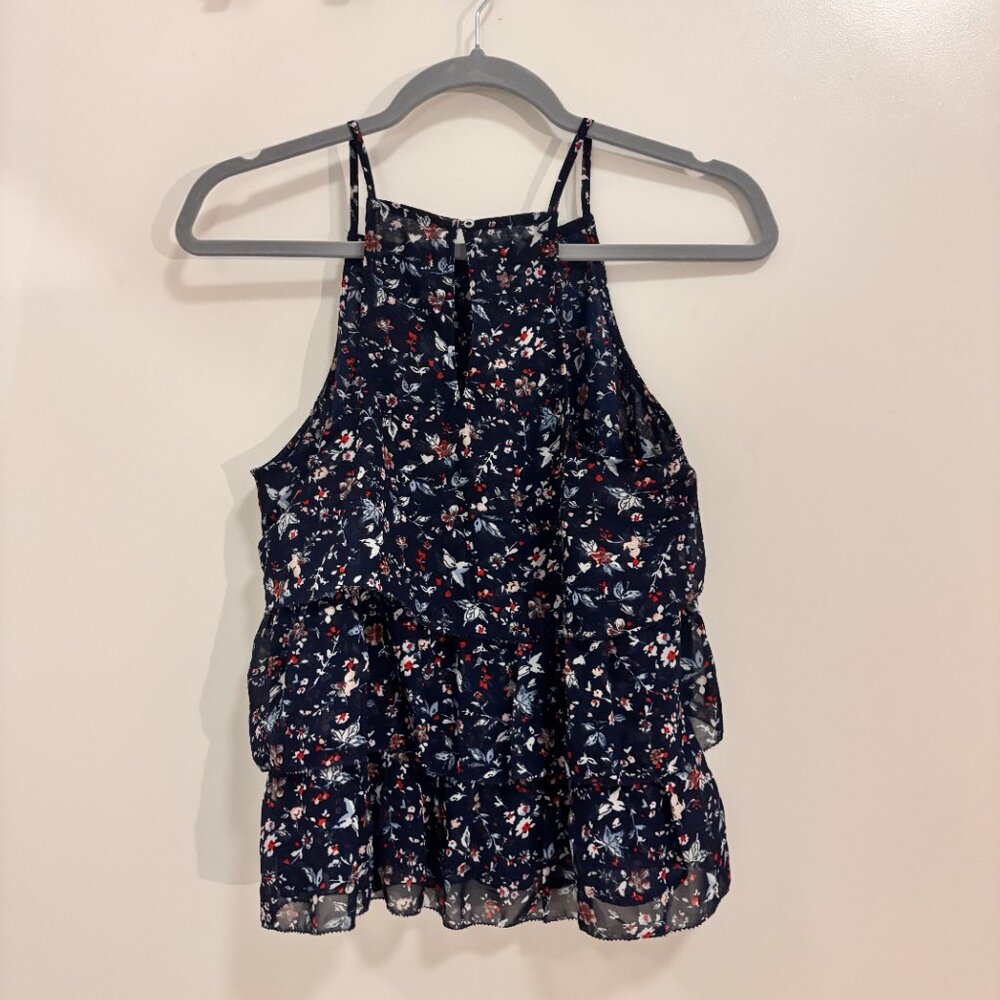 Abercrombie & Fitch Navy Floral Tiered Cami Top S Ruffle Romantic